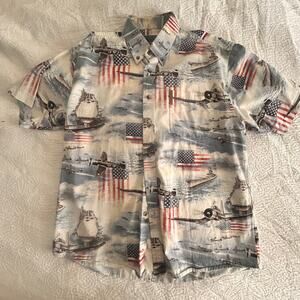 North River, Cotton button up with War Machines pattern, Large